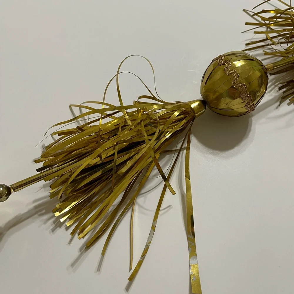 Vintage MCM Gold Tinsel Garland Glass Beads Styrofoam Covered Balls Made Japan